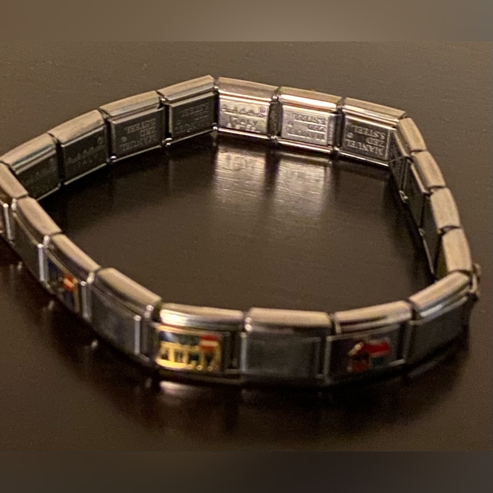 Vintage Manuel Zed Stainless Steel Link Charm Bracelet Italian Puzzle | Unisex - Picture 5 of 5